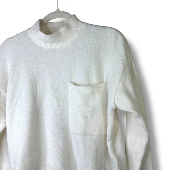 Calvin Klein Jeans Cream Ribbed Oversized Mock Neck Wide Sleeves Sweater Small - Picture 5 of 7